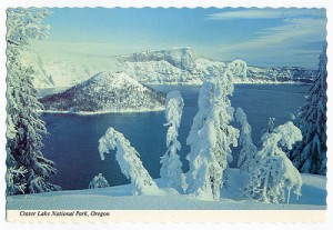 crater lake in winter